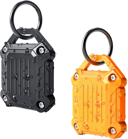 Dovick- Waterproof Airtag Keychain Holder Case,Screw Full Cover Compatible with Apple Air Tag Tracker Key Ring 2 Pack (Black&Orange)...