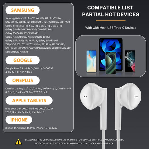 USB C Headphones, Type C Earbuds for iPhone 15/15 Pro/ 15 Pro Max Samsung S24 Headphones with Microphone Noise Isolation Stereo Wired Earphones fo...