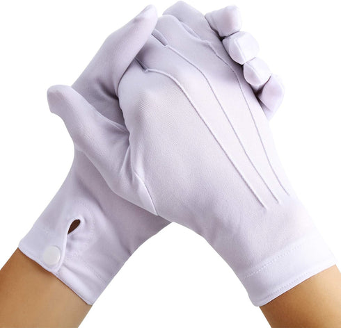 Shappy 2 Pairs White Cotton Gloves Men Costume Stitched Uniform Gloves for Wedding Formal Tuxedo Party Jewelry Inspection (Nylon 10 Inch)...