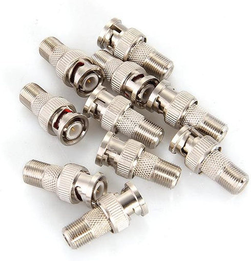 10-Pack Nickel-Plated Brass BNC Male to F Female Coaxial Adapter - 75 Ohm, for CCTV Camera, RG6/RG59 Cable, Scanner - Not for TV/Antenna...