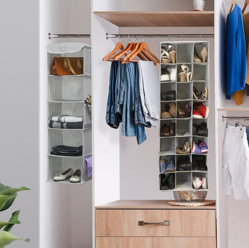 Simple Houseware Hanging Closet Organizers 24 Section Shoe Shelves, Gray...