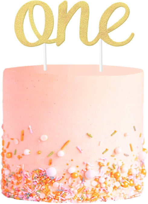 Gold 1st Birthday Topper, Double Sided Glitter, Number One Cake Topper Decoration, One Year Bday Party Decor for Girls and Boys, Couples And Marri...