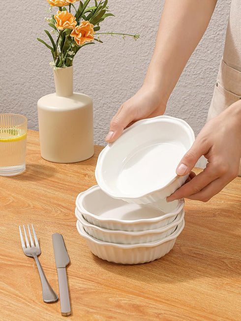 LIFVER Ceramic Pie Pans for Baking 6 Inches, 11.6 OZ Set of 4 Deep Pie Dish, Round Mini Pie Plates Tart Pans, Small Quiche Baking Fluted Dish Pan ...