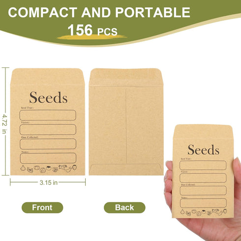 Joyberg 156 PCS Seed Envelopes 3.15”x 4.72”, Seed Packets Envelopes Kraft Seed Saving Envelopes, Self Sealing Seed Storage Envelopes Mini Envelope...
