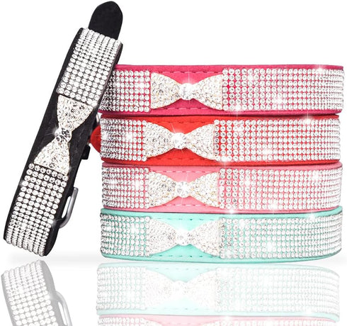 Small Dog Collar with Rhinestone Crystal Diamond Colorful Bling Girl Puppy Cat Collars (XS, Pink3)...