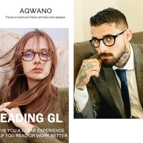 AQWANO Computer Reading Glasses Blue Light Blocking -4 Pack Round Frames Anti Blue Ray Reduce Eyestrain Readers Glasses Men/Women, 1.5...