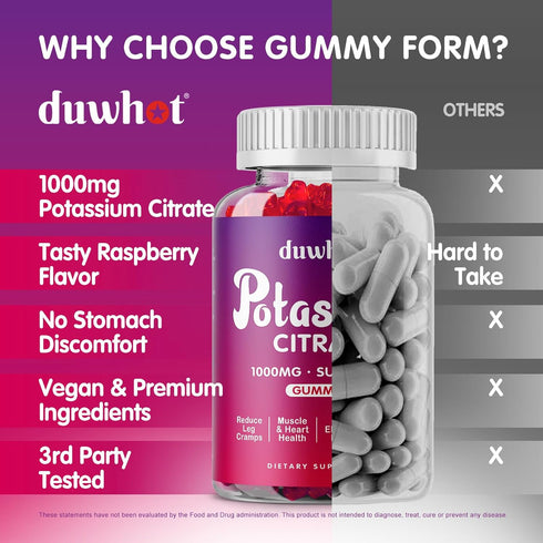 Potassium Citrate 1000mg Gummies, Potassium Supplement for Adults Women & Men, Support Leg Cramps & Muscle Health, 60 Chewables...