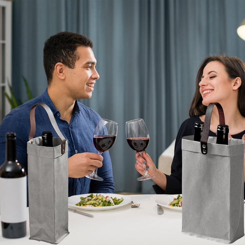 2 Pcs Wine Carrier Tote Bag Reusable Single Double Wine Bags for Wine Bottles Gifts for Birthday,Wedding,Picnic Party,Christmas...