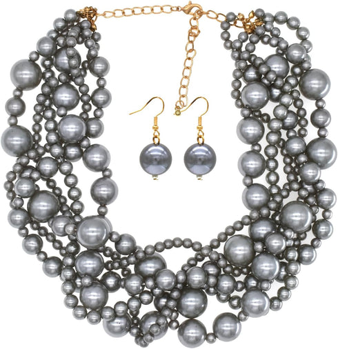 Multi Strand Crystal Rhinestone Pearl Statement Necklace for Women Choker Bib Collar Beaded Necklace Costume Jewelry Set...