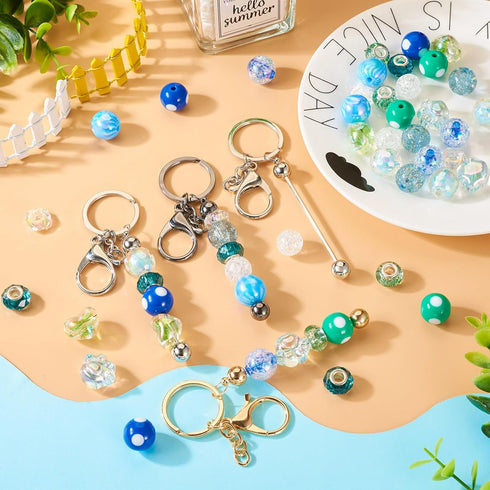 Beadthoven Beadable Keychain Bars with Beads, DIY Bead Keychain Making Kit 3pcs Metal Keychain Bars Blanks 36pcs Bubblegum Beads Colorful Acrylic ...