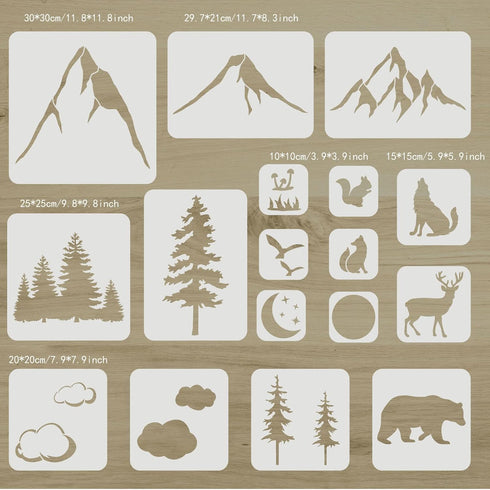 FINGERINSPIRE 17 pcs Mountain Forest Animals Stencil Set Mixed Size Mountain Wild Animal Drawing Stencil Reusable Forest Animals Template for Pain...
