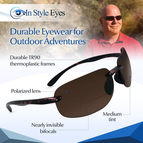 In Style Eyes Lovin Mawi Bifocal Wrap Around Sunglasses, Polarized Reading Glasses Reduce Sun Glare, Near Invisible Line Lens, Tortoise, 3.0x...