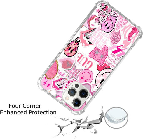 Pink Indie Aesthetics Hippie Collage Case Compatible with iPhone 11 Pro Max,Colourful Trendy Cool Teen Girl Case,Silicone Shockproof TPU Bumper Ca...