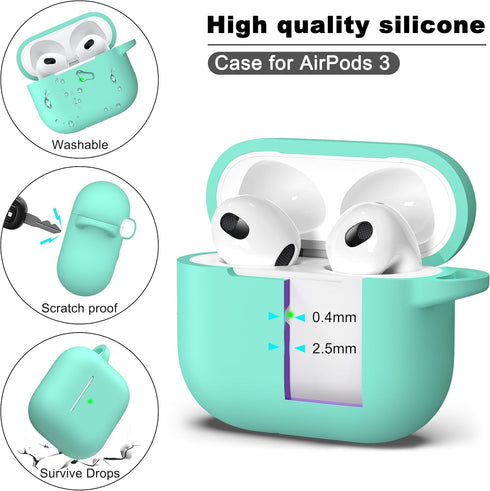 R-fun Compatible with AirPods 3 Case Cover, Silicone Protective Accessories Skin with Keychain Compatible with Apple AirPod 3rd Generation 2021 fo...
