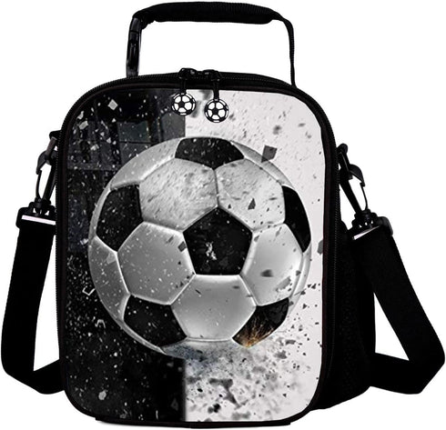 Lunch Tote, 2019 Upgrade Insulated Football Lunch Bag- Waterproof Reusable Lunch Box Portable Meal Bag Ice Pack for Kids Boys Girls -Black...