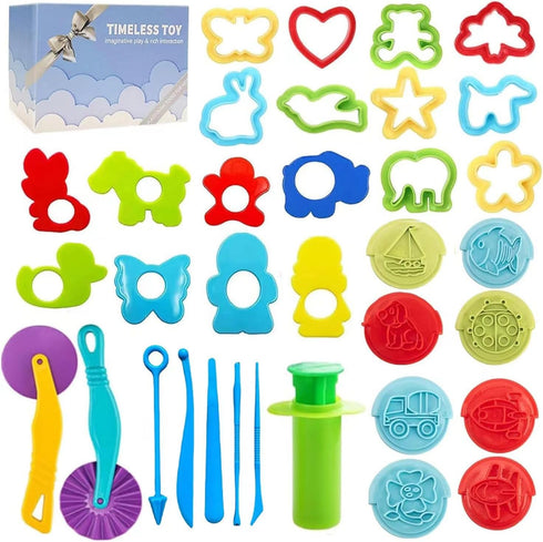 Dough Tools Play for Kids- Toy Set Accessories with Stamps Cutter Rolling Pin Extruder Molds and Storage Box Party Favors Set for Age 2-8...