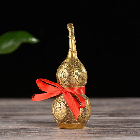 BRABUD Chinese Good Luck Wu Lou/Hu Lu Gourd/Cucurbit for Wealth Peaceful Copper Statue Collectible Figure Sculpture Charm Amulet...