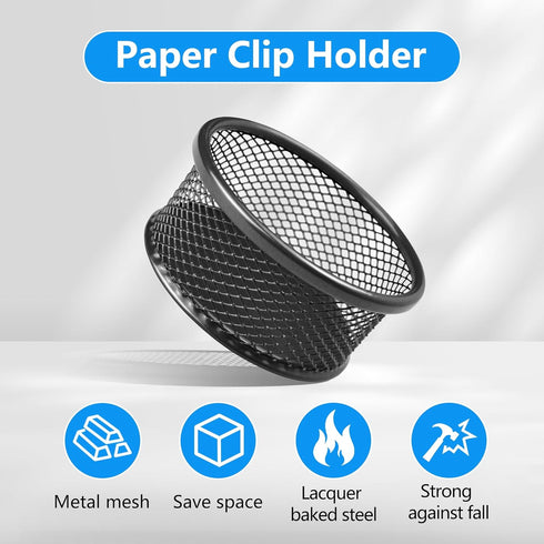 4 Pack Mesh Paper Clip Holder for Desk, Black Paperclip Holders Paper Clip Holders, Metal Paper Clip Dispenser Organizer for Desk, Binder Clip Hol...