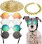 6PCS Pet Dog Cat Costume, Retro Pet Sunglasses, Adjustable Gold Chain Collar & Straw Hat, Funny Pet Accessories for Cat Puppy Small Medium Dog Bir...