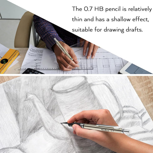 Nicpro 0.7 mm Art Mechanical Pencils Set, 6 PCS Metal Drafting Pencil 0.7mm Tube HB Lead Refills & 18 Cap Eraser for Adults, Children, Artist Writ...
