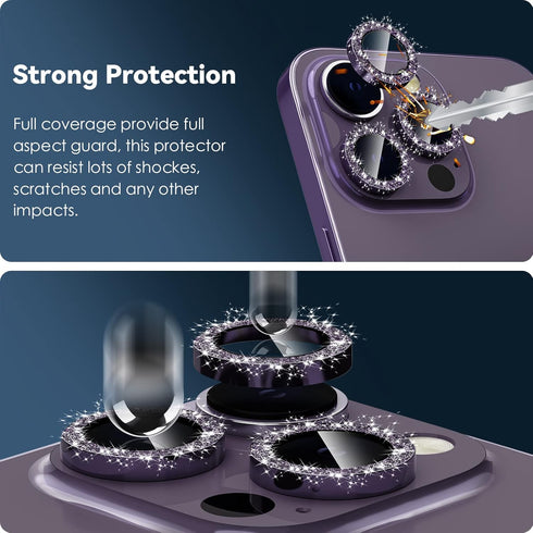 CloudValley Camera Lens Protector for iPhone 14 Pro (6.1 inch) & iPhone 14 Pro Max (6.7 inch), 9H Tempered Glass Metal Ring Camera Cover Film [Cas...