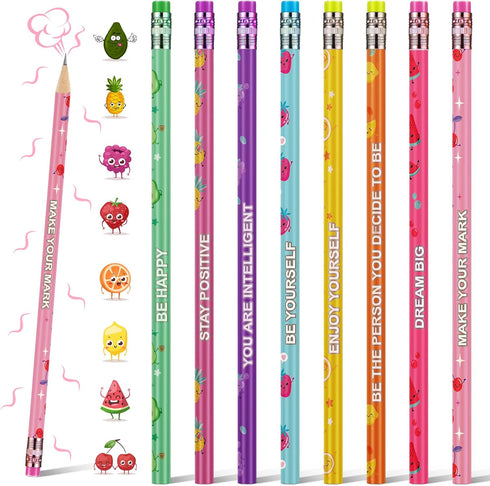 48 Pcs Scented Pencils for Kids Inspirational HB Pencils with Erasers Cylinder Colorful Fun Wood Pencils Motivational Graphite Pencils with Fruit ...