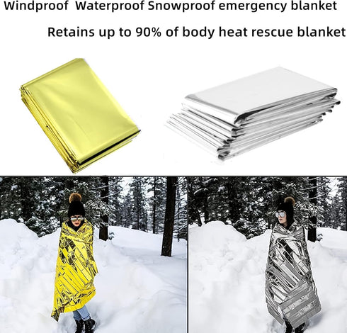 Emergency Mylar Thermal Blankets, Silver Gold Foil Survival Blanket Space Blanket Survival Kit for Outdoors, Camping, Hiking, Survival or First Ai...