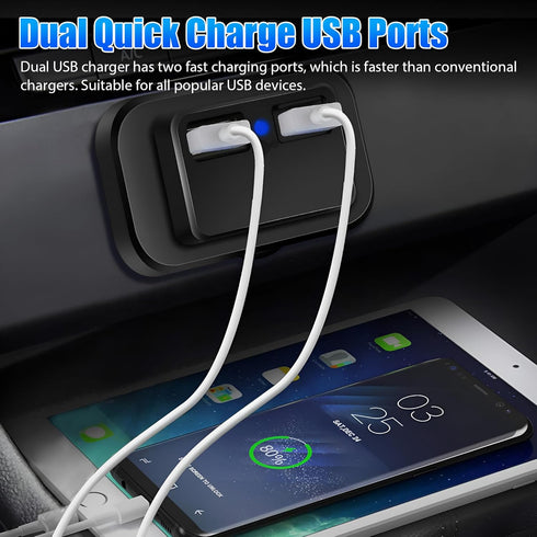 12V USB Outlet Automotive USB Port Panel Mount 12V USB Charger Multi Port Switch Panel Car Charger Socket Power Dual Port 12V 24V Quick Car Charge...