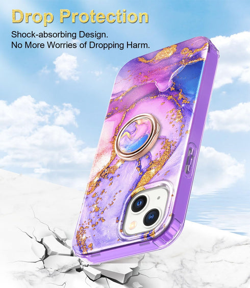 Btscase Compatible with iPhone 13 Case, Built-in Screen Protector with 360° Ring Holder Kickstand, Full Body Dual Layer Rugged Shockproof Protecti...