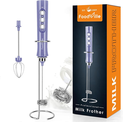 MF02 Rechargeable Milk Frother Handheld Foam Maker with Stainless Whisk for Cappuccino, Latte, Bulletproof Coffee, Keto Diet, Protein Powder, Matc...