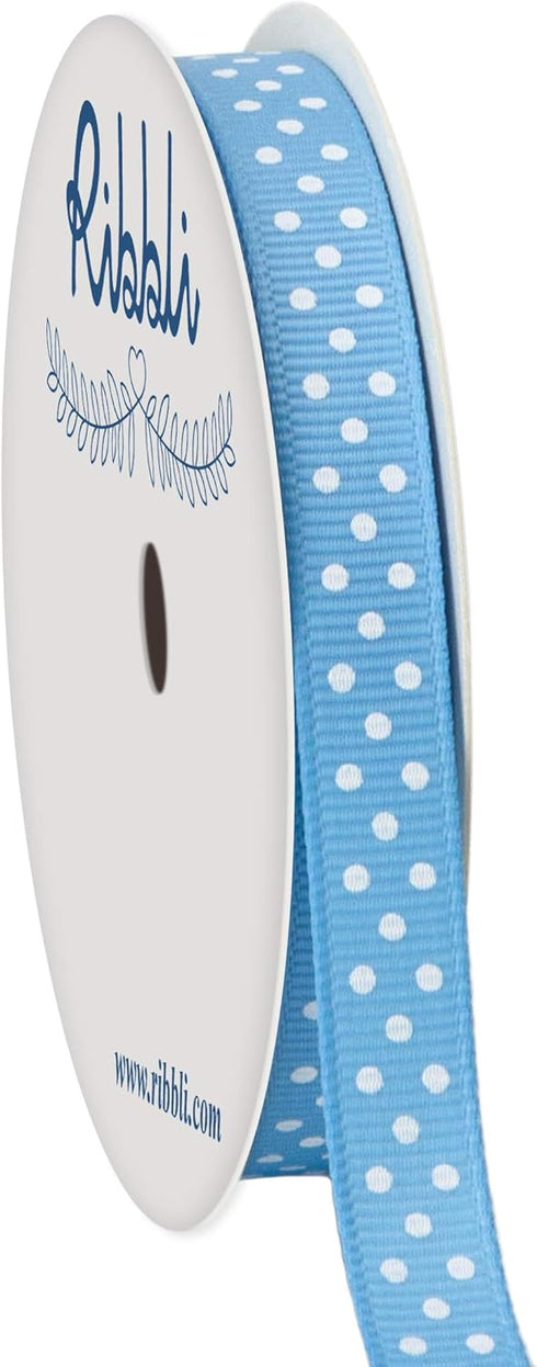 Ribbli Grosgrain Polka Dot Craft Ribbon,3/8 Inch,10-Yard Spool,Blue Mist with White Dots,Use for Gift Wrapping,Party Decoration,All Crafting and S...