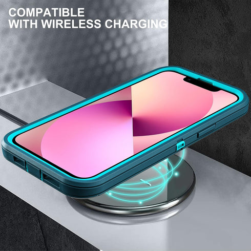 for iphone 13 Mini Case, Military Grade 3 in 1 Heavy Duty Shockproof/Drop Proof/Dust Proof Case with 2Pcs Tempered Glass Screen Protector (Blue/Tu...