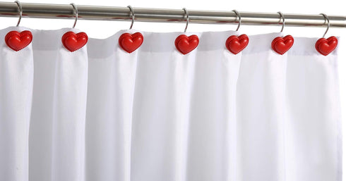 CHICTIE Red Heart Shower Curtain Hooks Rings,Set of 12 Decorative Shower Curtain Hooks,Valentines Day Stainless Steel Rust Resistant Shower Rings ...