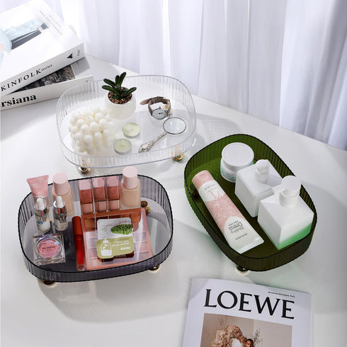 Clear Acrylic Perfume Tray, Round Makeup Bathroom Trays for Counter, Decorative Vanity Trays for Bathroom Countertop for Dresser Tops - Green...