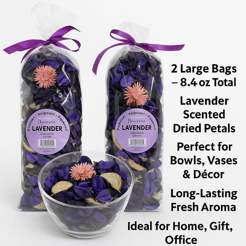 Lavender Scented Potpourri – 2 Large Bags (8.4 oz Total) – Dried Petals for Bowl or Vase Filler, Long-Lasting Fragrance for Home, Gift, or Office...