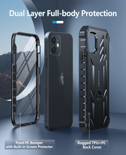 FNTCASE for iPhone 12 Phone Case: for iPhone 12 Pro Phone Case Military Grade Drop Proof Rugged Protective Cover with Kickstand | Matte Textured S...