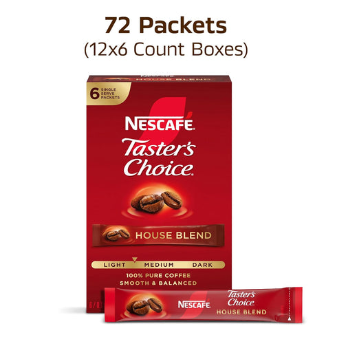 NESCAFÉ Taster's Choice, Instant Coffee Packets, Light Medium Roast Coffee, House Blend, 12 Boxes (72 Packets)...