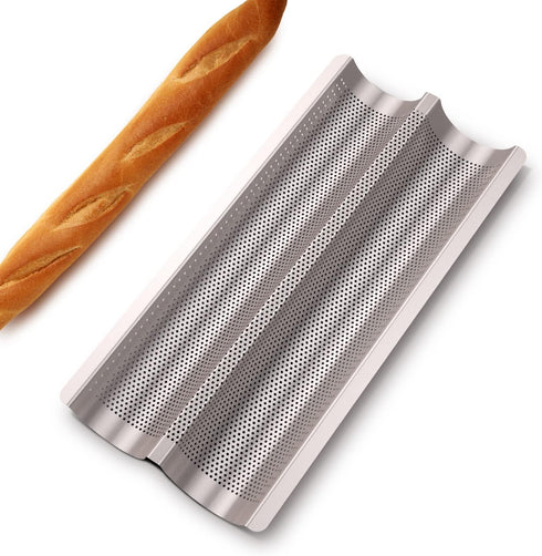 Baguette Pan French Bread Pans For Baking Pans, Nonstick 2 Slots Perforated Italian Loaf Pan Mold Long French Bread Pan Golden...