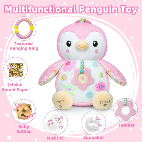 Penguin Baby Toys 0-6-12 Months,Stuffed Animal Plush Toy,Textured Hanging Ring,Rattles & Crinkle Sound Paper,Tummy Time Toys for Newborns Toys for...