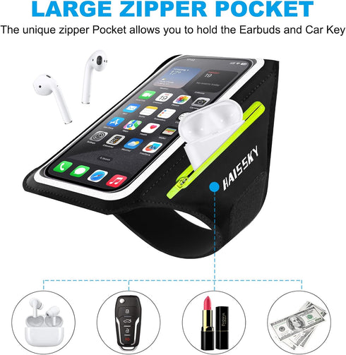 Cell Phone Running Armband with Zipper Pocket Armband Case Running Holder for iPhone 16 Pro Max/15/14 Pro Max/13/12 /11 Pro Max/XS/XR,Galaxy S20 S...