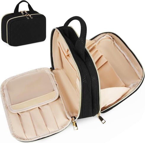 RAINSMORE Travel Makeup Bag Large Capacity Cosmetic Bag Waterproof Makeup Organizer Bag Wide Open Makeup Pouch with Handle Toiletry Bag Make Up Ba...