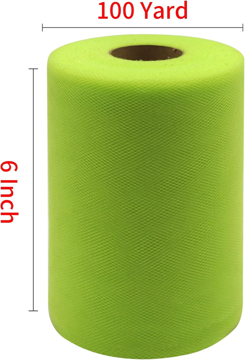 Lime Green Tulle Fabric Rolls 6 Inch by 100 Yards (300 feet) Fabric Spool Tulle Ribbon for DIY Tutu Bow Halloween Decorations Baby Shower Birthday...