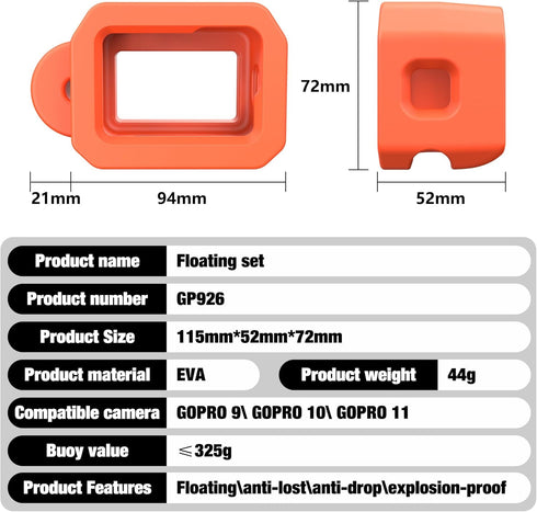 Windslayer Cover Muffler + Floaty Case + Screen Protector for GoPro Hero 12 11 10 9, Floating Case with Screw and Adhesive Anchors for Snorkeling,...