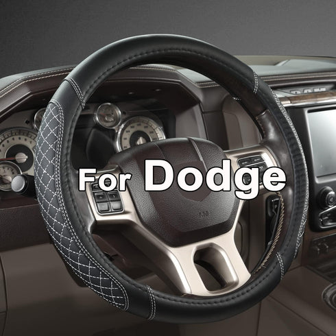 West Llama Customized Auto Car Steering Wheel Cover for Dodge 1989-2011 RAM 1500 2500 3500, Charger, Durango, Challenger(Diamond Quilted-Black+Gra...