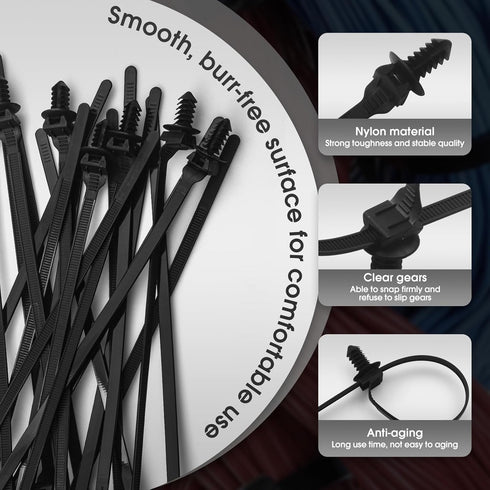 30PCS Push Mount Cable Zip Tie 8.3 x 0.2 inch Self Locking Cable Strap Push Mount Cable Ties Nylon Car Mount Wire Tie Car Fastener Cable Clips Wra...