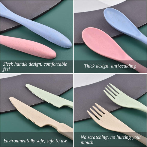 Knives Spoons and Forks Set, Wheat Straw Cutlery Set, Reusable Flatware Set for 4, Utensils for Party, Travel, Work, Picnic, Camping or Daily Use ...
