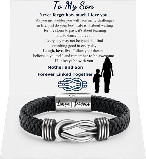 Infinity Knot Leather Bracelet Forever Linked Together Bracelet Birthday Christmas Anniversary Bracelet Idea Mens Braided Cuff 7.8/8.5/9 Inches Br...
