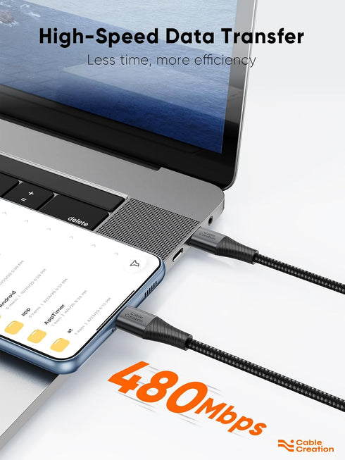 CableCreation Short USB C to USB C Cable 60W, USB C Charger Cable 0.8FT, Double-Braided Exterior Compatible with iPhone 15, Galaxy S23 Ultra S22 S...