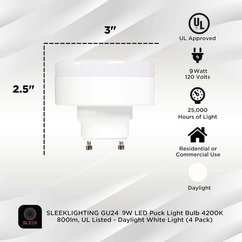 SLEEKLIGHTING | 11w, 60W Eq, GU24 Base LED 2 prong light bulbs, UL approved, 120v, Mini Twist Lock, 4200K–Daylight White, Dimmable - Replaces Spir...
