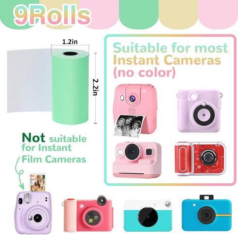9 Rolls Kids Instant Camera Print Refill Paper- Photo Printer Thermal Paper Rolls Instant Print Camera Refill Paper for Kid's Instant Camera Favor...